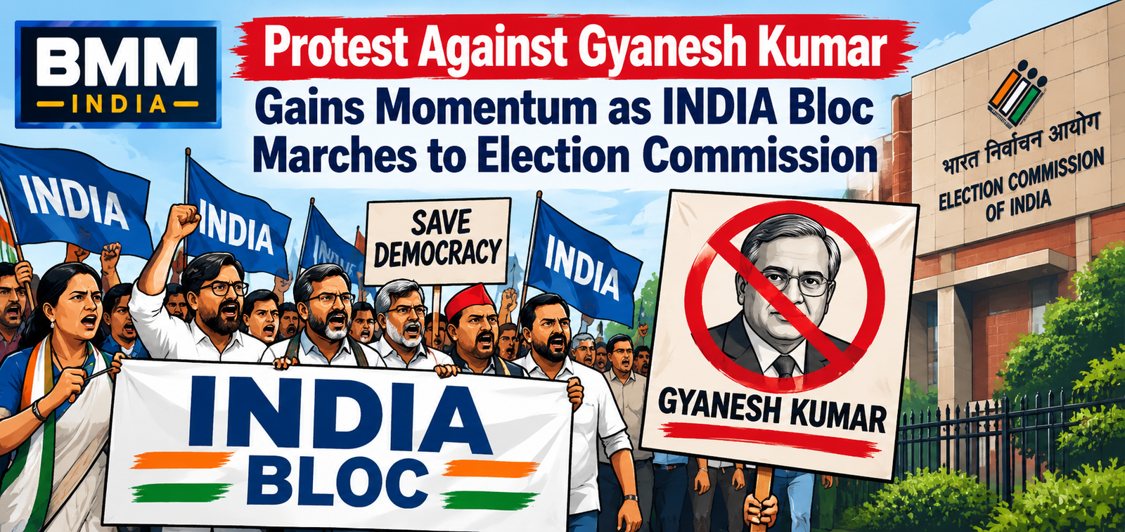 India Bloc Protest March Illustration